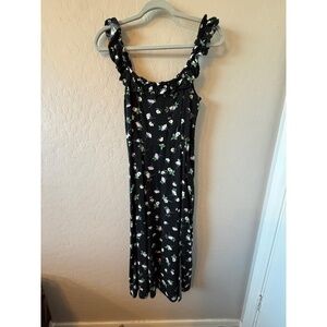 Loft Dress Womens 4 Sleeveless Black Floral Print Ruffled Straps Modern Chic